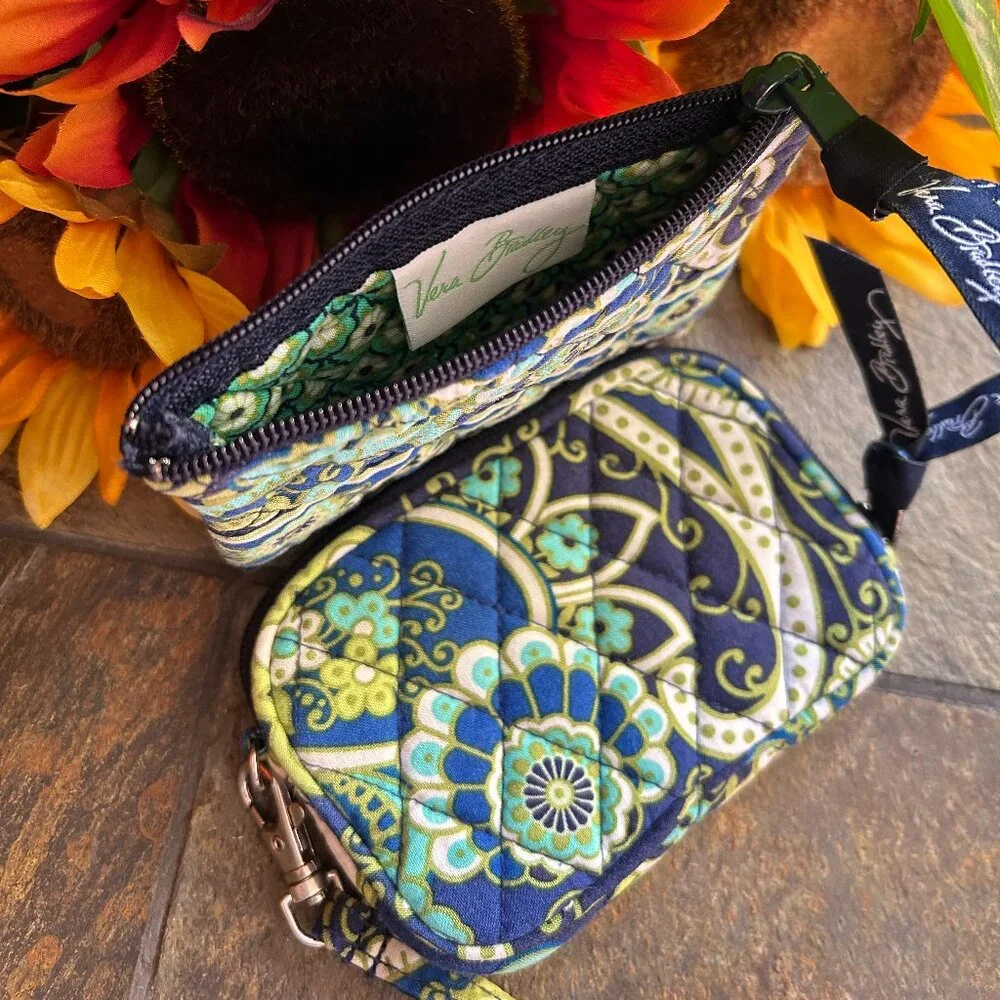 Vera Bradley Wristlet and Coin Purse Bundle in Rhythm and Blues Pattern